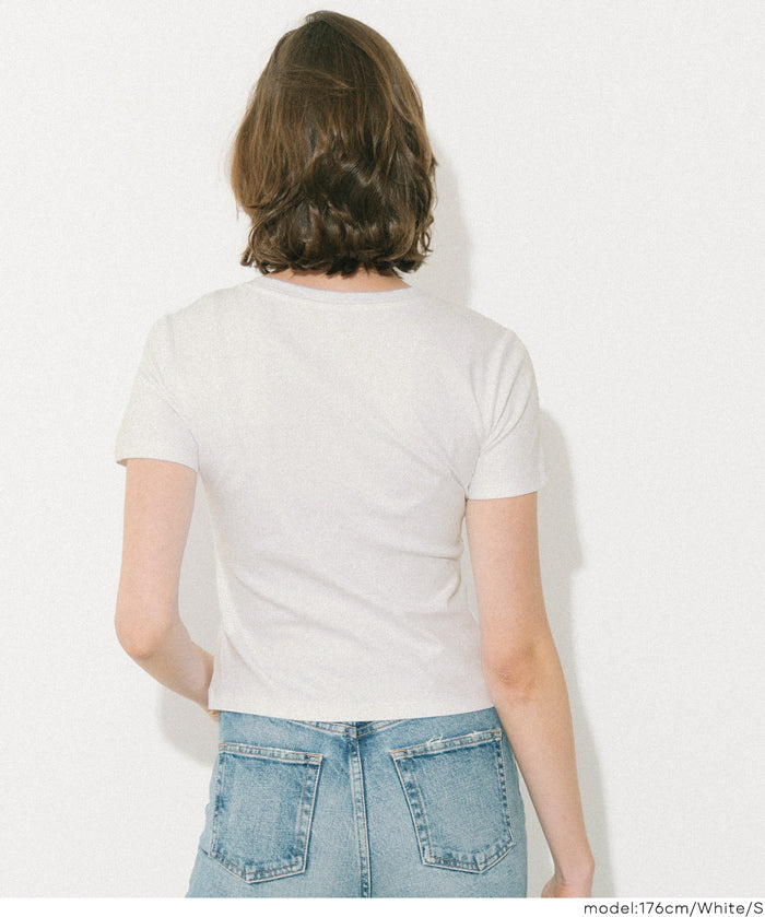 幕斯觸感V領合身短袖上衣 T-shirt