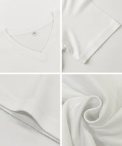 幕斯觸感V領合身短袖上衣 T-shirt