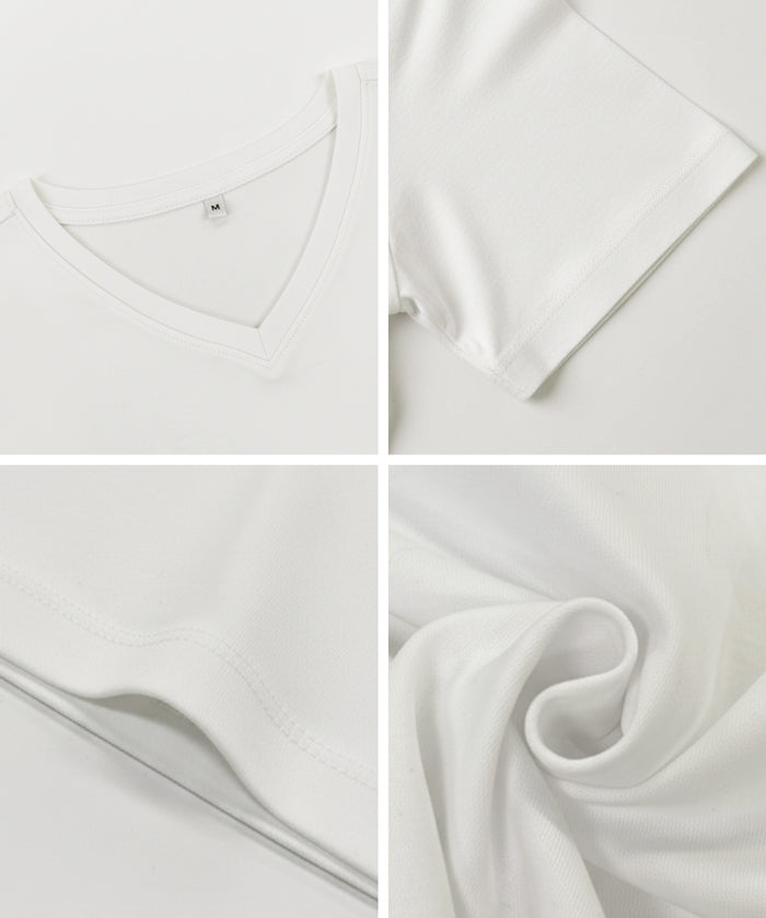 幕斯觸感V領合身短袖上衣 T-shirt