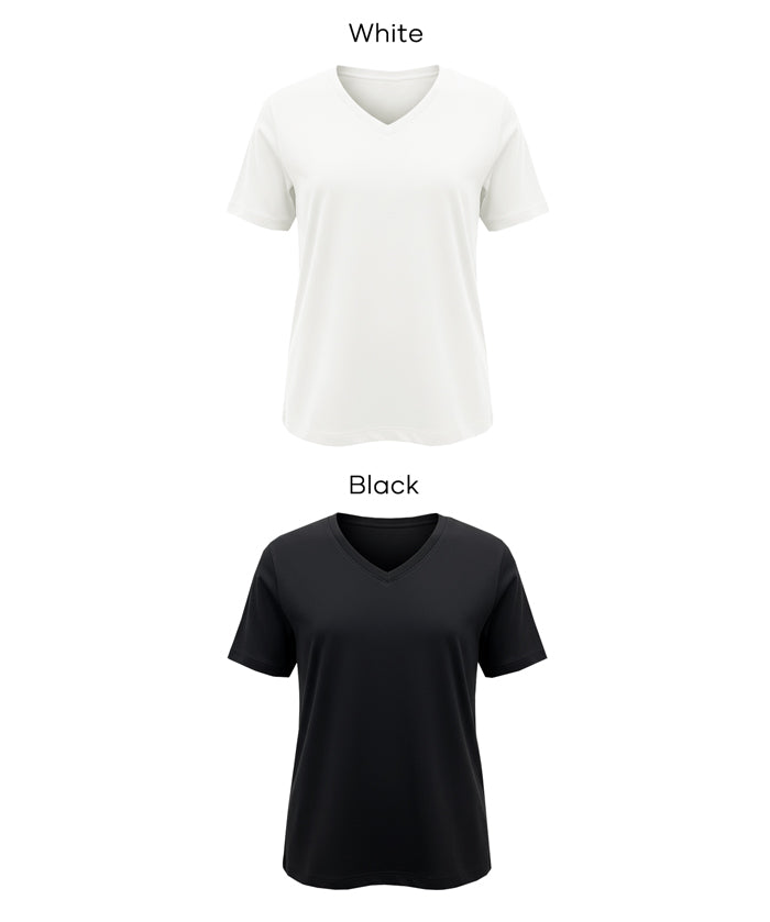 幕斯觸感V領合身短袖上衣 T-shirt