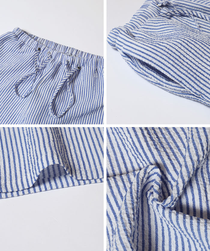 【可配套】凹凸肌理直條紋休閒褲 (Relaxed-fit seersucker pants)