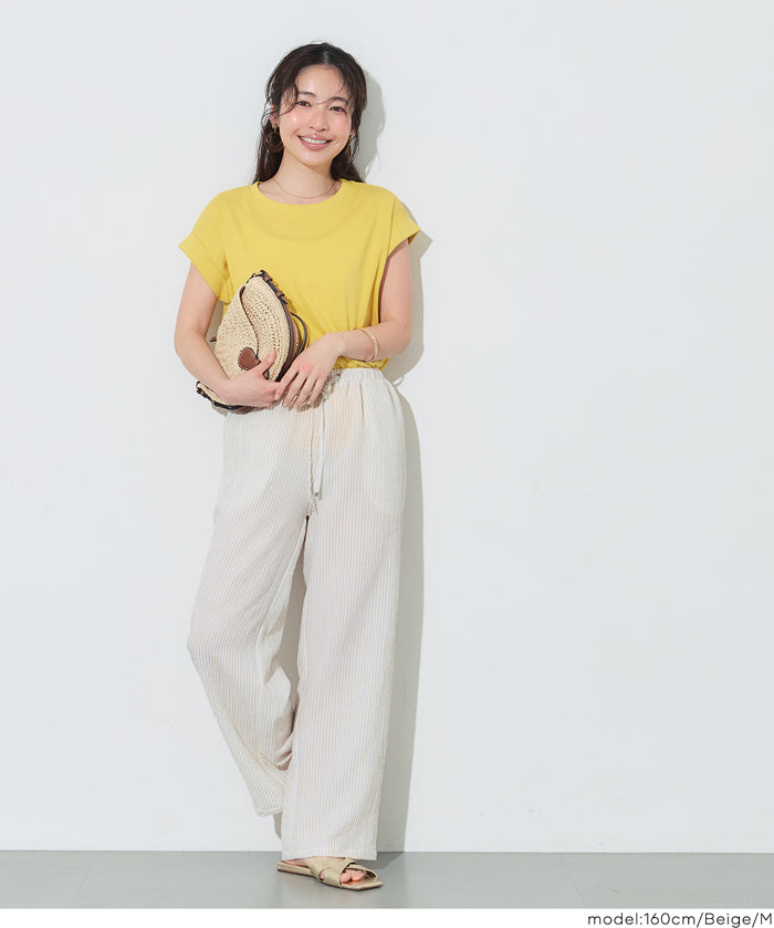 【可配套】凹凸肌理直條紋休閒褲 (Relaxed-fit seersucker pants)