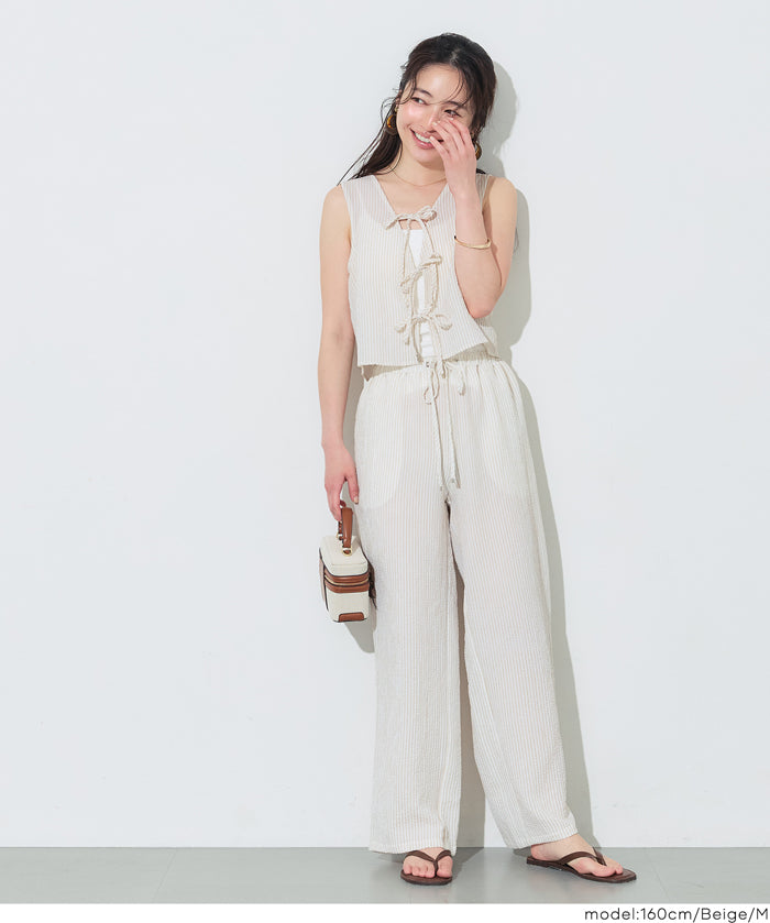【可配套】凹凸肌理直條紋休閒褲 (Relaxed-fit seersucker pants)