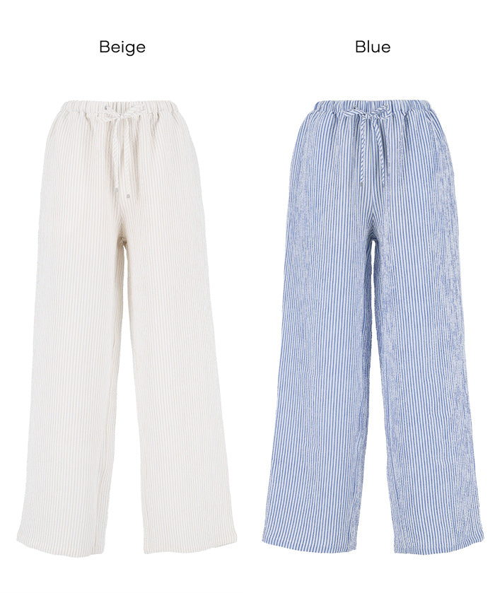 【可配套】凹凸肌理直條紋休閒褲 (Relaxed-fit seersucker pants)