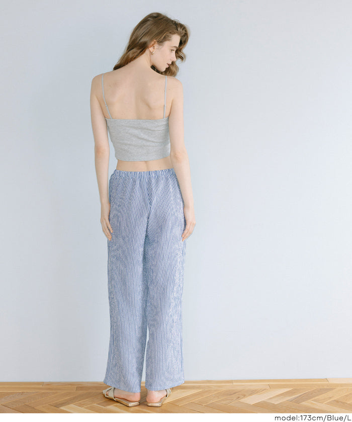 【可配套】凹凸肌理直條紋休閒褲 (Relaxed-fit seersucker pants)