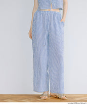 【可配套】凹凸肌理直條紋休閒褲 (Relaxed-fit seersucker pants)