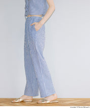 【可配套】凹凸肌理直條紋休閒褲 (Relaxed-fit seersucker pants)