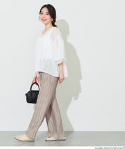 日系V領透膚荷葉拼接上衣 (Sheer sleeve flared blouse )