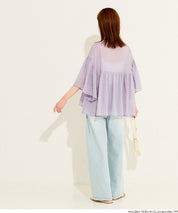 日系V領透膚荷葉拼接上衣 (Sheer sleeve flared blouse )