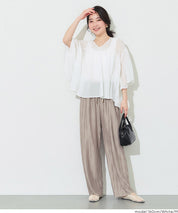 日系V領透膚荷葉拼接上衣 (Sheer sleeve flared blouse )