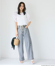 極輕無重力 夏日闊腿抽繩牛仔褲 (Summer denim wide-leg pants)