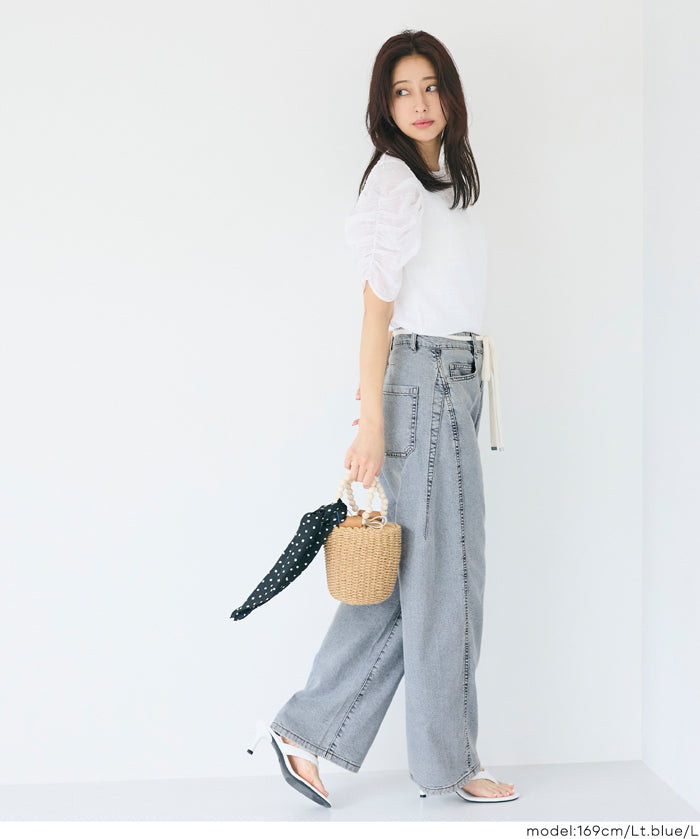 極輕無重力 夏日闊腿抽繩牛仔褲 (Summer denim wide-leg pants)