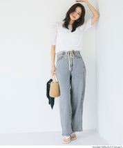 極輕無重力 夏日闊腿抽繩牛仔褲 (Summer denim wide-leg pants)