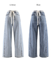 極輕無重力 夏日闊腿抽繩牛仔褲 (Summer denim wide-leg pants)