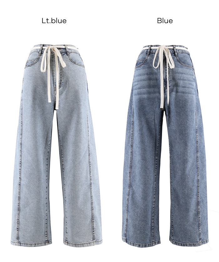 極輕無重力 夏日闊腿抽繩牛仔褲 (Summer denim wide-leg pants)
