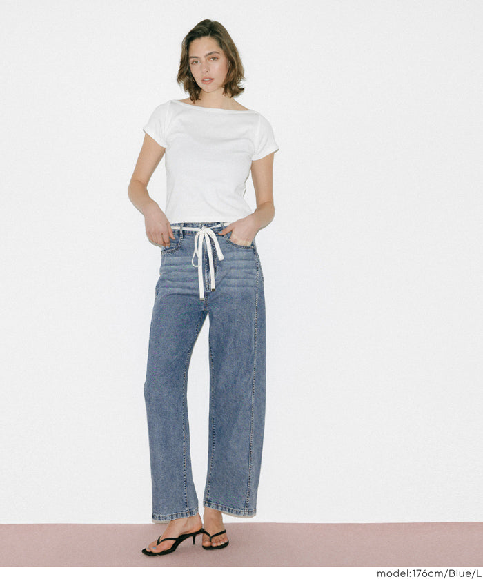 極輕無重力 夏日闊腿抽繩牛仔褲 (Summer denim wide-leg pants)