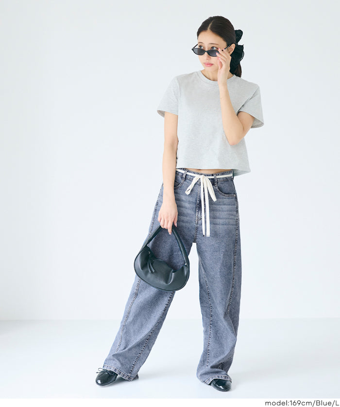 極輕無重力 夏日闊腿抽繩牛仔褲 (Summer denim wide-leg pants)