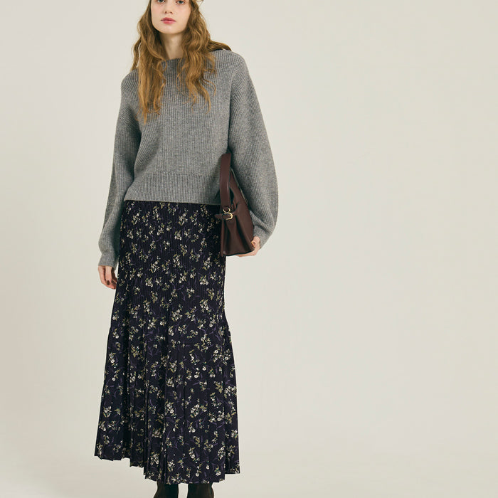 氣質小花百褶A字長裙