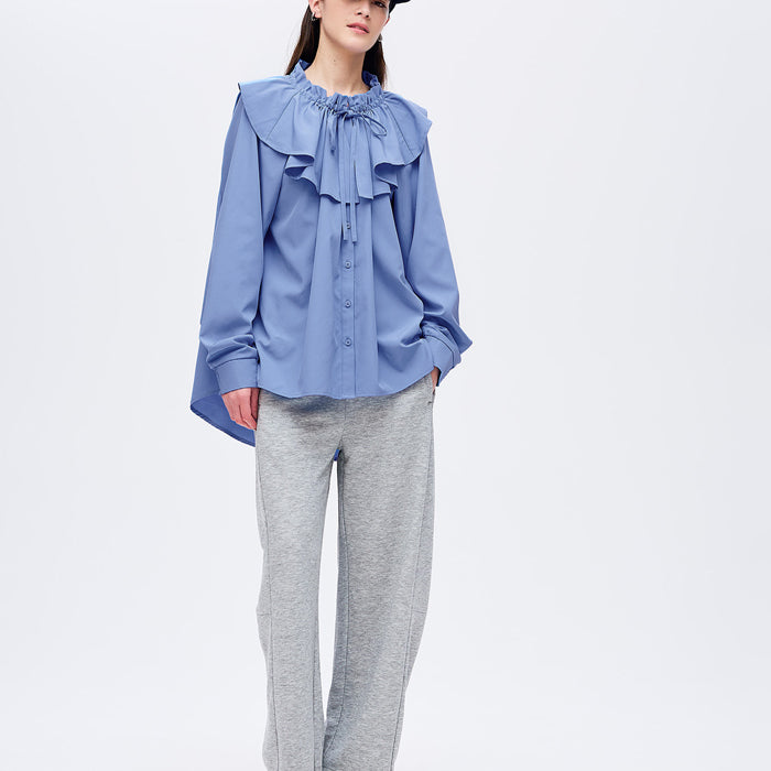 日系甜美荷葉造型領領蝴蝶結襯衫
