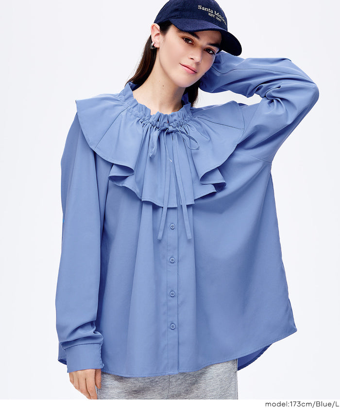 Japanese-style sweet ruffled collar and bow tie shirt 