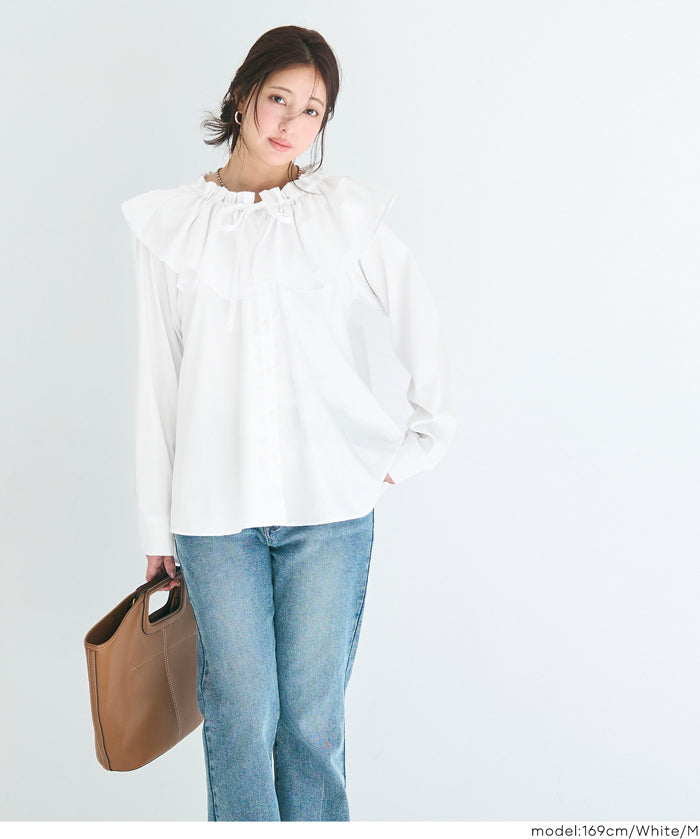 Japanese-style sweet ruffled collar and bow tie shirt 