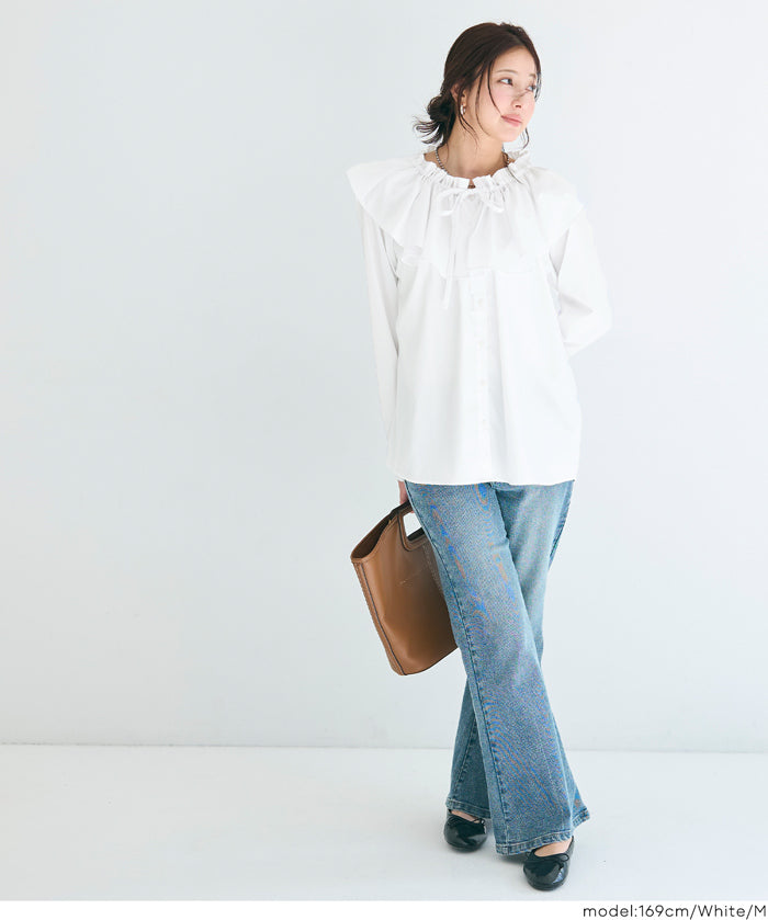 Japanese-style sweet ruffled collar and bow tie shirt 