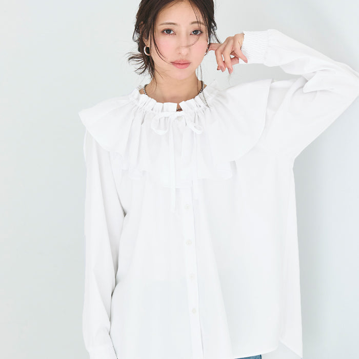日系甜美荷葉造型領領蝴蝶結襯衫