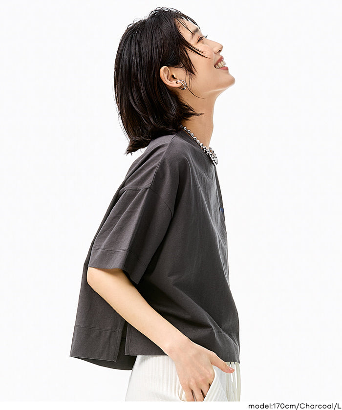 短版寬鬆休閒LOGO上衣(Boxy logo top)