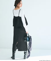 假兩件蝴蝶結荷花下擺細肩帶連身裙