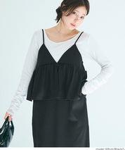 假兩件蝴蝶結荷花下擺細肩帶連身裙