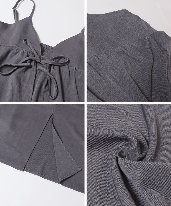 假兩件蝴蝶結荷花下擺細肩帶連身裙