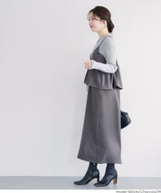 假兩件蝴蝶結荷花下擺細肩帶連身裙