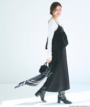 假兩件蝴蝶結荷花下擺細肩帶連身裙