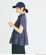 棉質蕾絲法式袖拼接設計襯衫