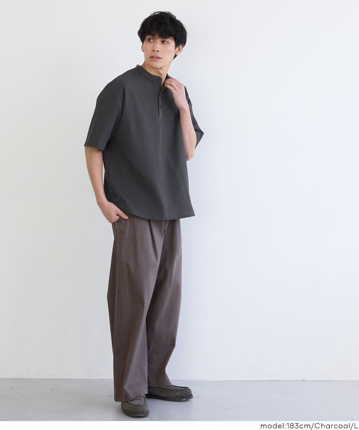 男裝彈性華格夫亨利領短袖上衣