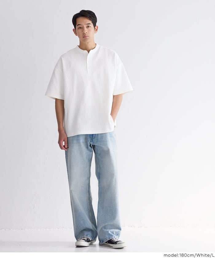 男裝彈性華格夫亨利領短袖上衣