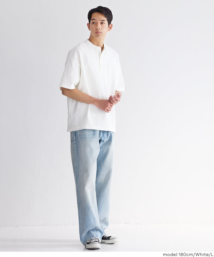 男裝彈性華格夫亨利領短袖上衣