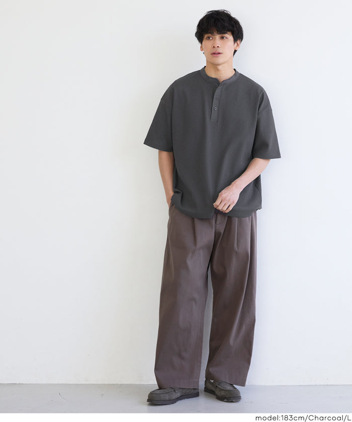 男裝彈性華格夫亨利領短袖上衣