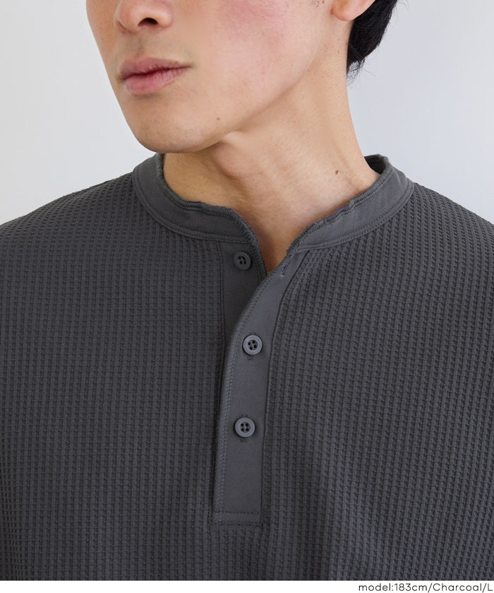 男裝彈性華格夫亨利領短袖上衣