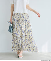 春日碎花修身百褶長裙