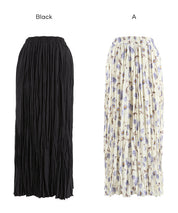 春日碎花修身百褶長裙