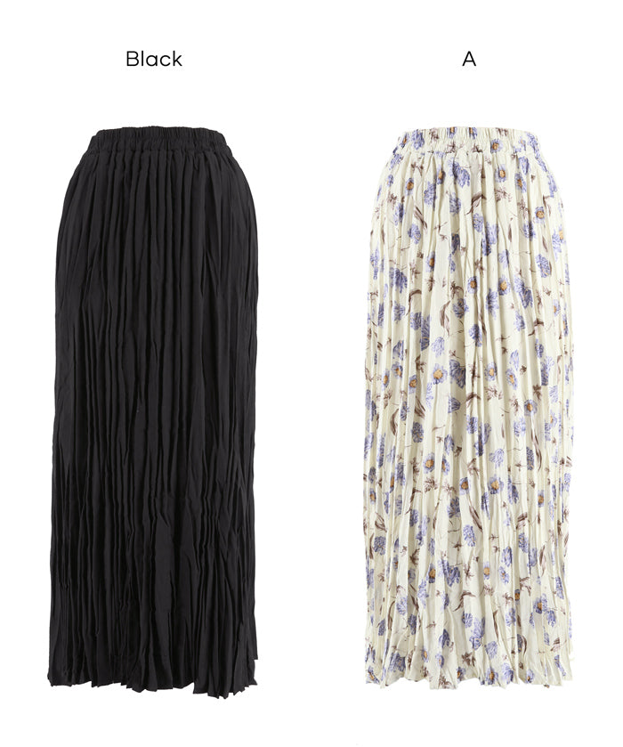 春日碎花修身百褶長裙