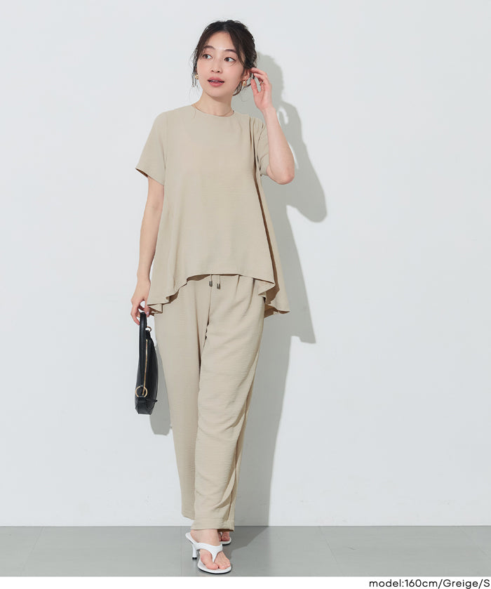 日系A字皺感緞面質感短袖娃娃衫 (Crinkled satin flared Top)