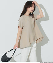 日系A字皺感緞面質感短袖娃娃衫 (Crinkled satin flared Top)