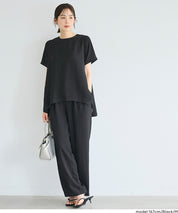 日系A字皺感緞面質感短袖娃娃衫 (Crinkled satin flared Top)