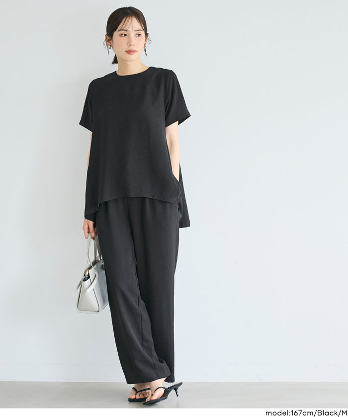 日系A字皺感緞面質感短袖娃娃衫 (Crinkled satin flared Top)