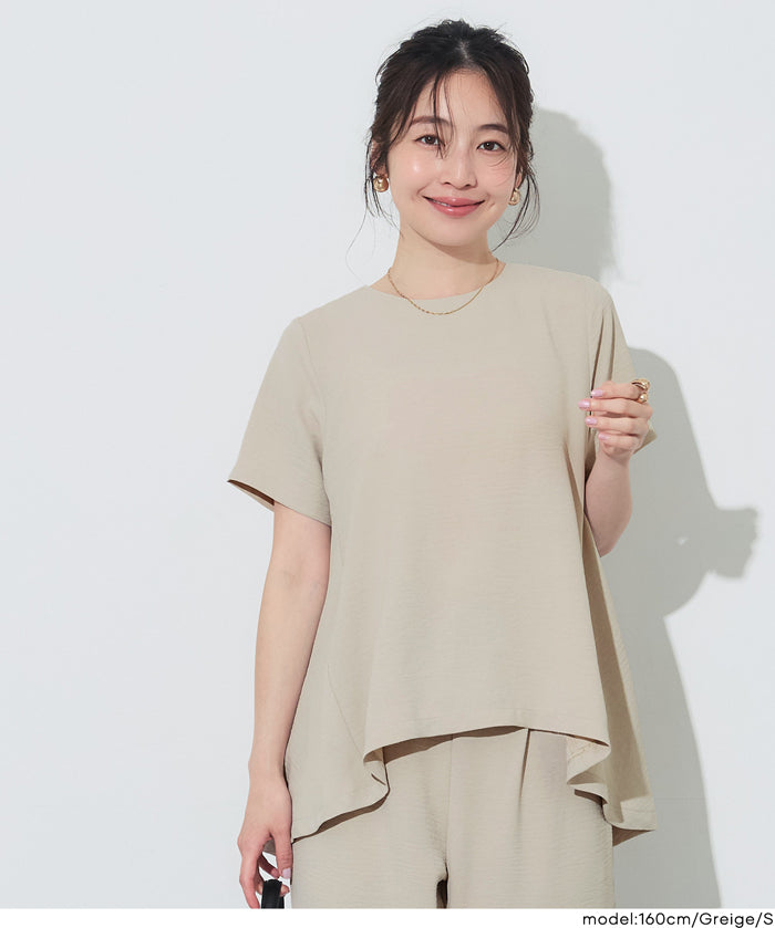 日系A字皺感緞面質感短袖娃娃衫 (Crinkled satin flared Top)