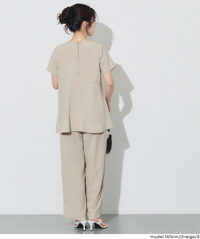 日系A字皺感緞面質感短袖娃娃衫 (Crinkled satin flared Top)