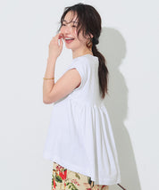 背後抓皺拼接無袖上衣 (Back-gathered roll-up sleeve T-shirt)