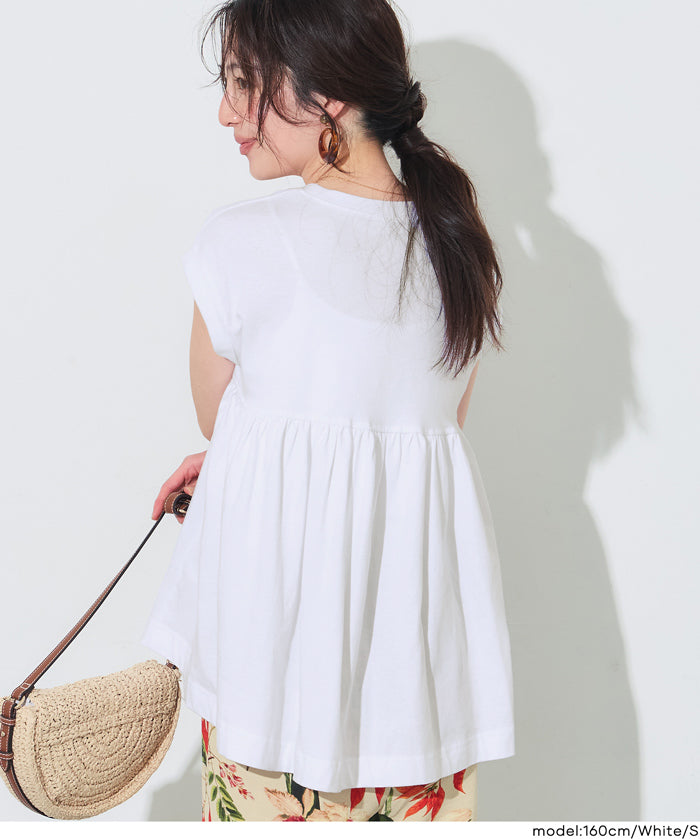 背後抓皺拼接無袖上衣 (Back-gathered roll-up sleeve T-shirt)